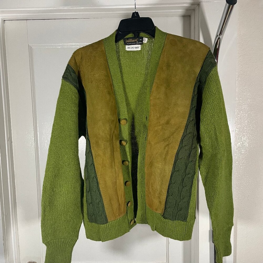 Juilliard Vintage Green Cardigan 100% 2 Ply Wool